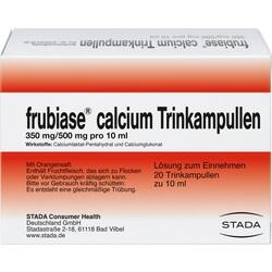 Verpackung für calciumhaltige Trinkampullen mit Orangensaft von der Marke Frubiase.
