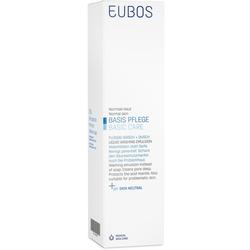 Weiße EUBOS-Verpackung für flüssige Wasch- und Duschpflege für normale Haut.
