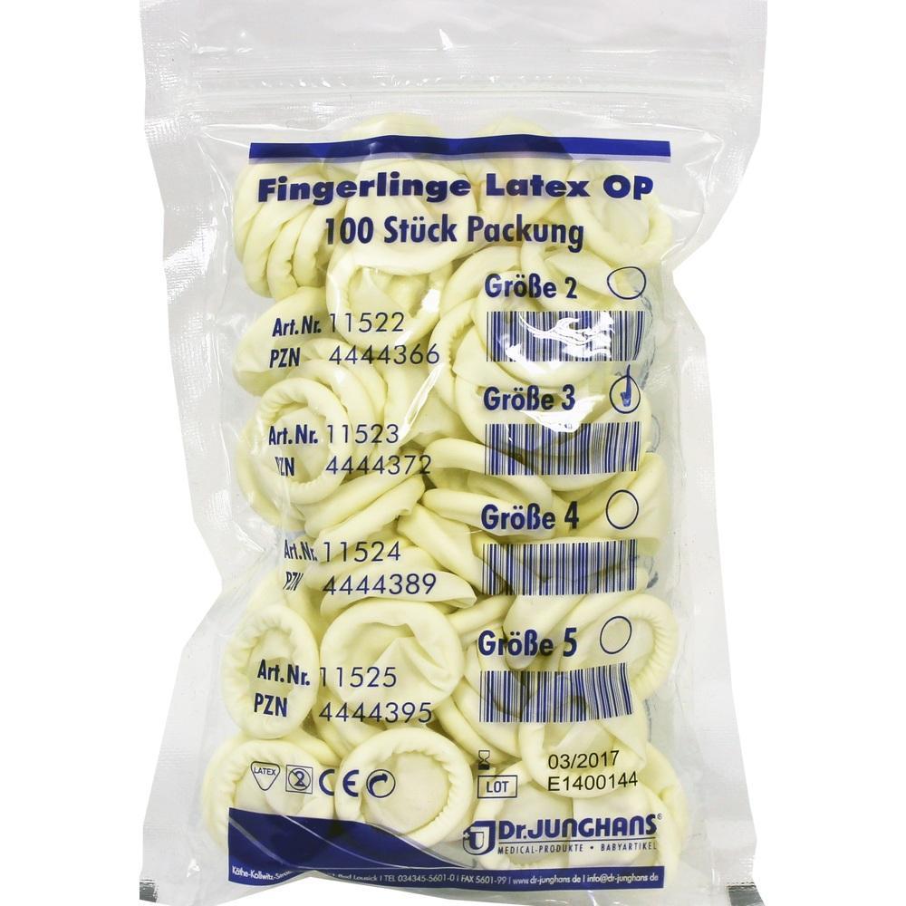 Eine Packung mit 100 Latex-Fingerlingen in verschiedenen Größen.