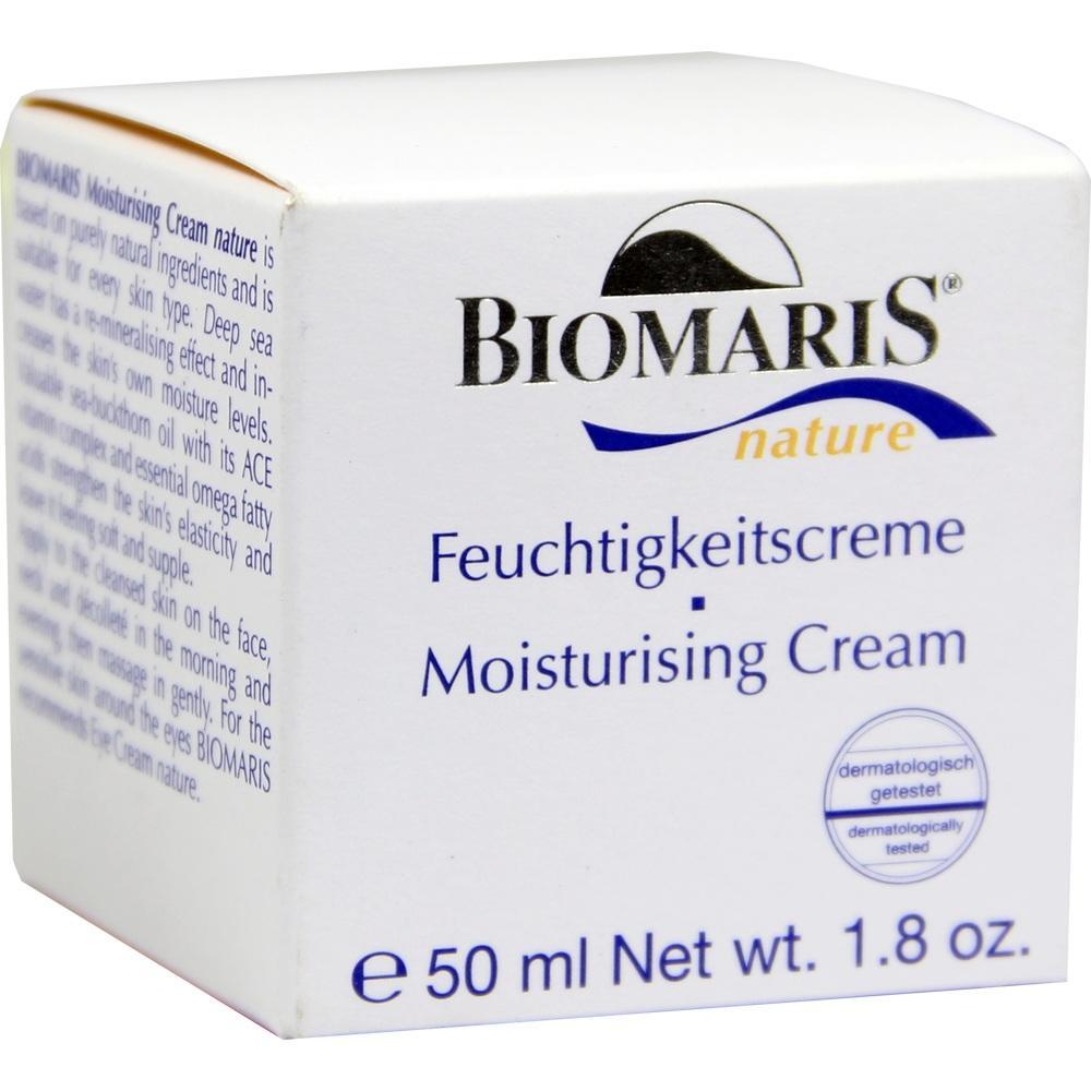 Ein weißer Karton von Biomaris Feuchtigkeitscreme mit 50 ml Inhalt.