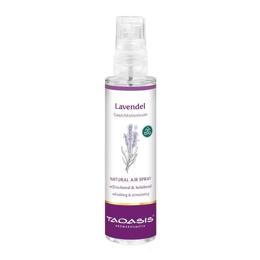 Eine Sprühflasche mit Lavendel Gesichtstonikum, weiß mit lila Akzenten.