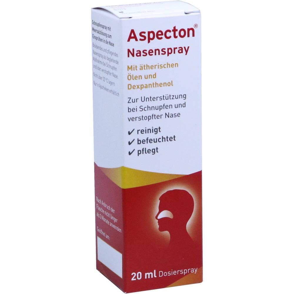 Weiße Verpackung eines Nasensprays mit roter und gelber Schrift.